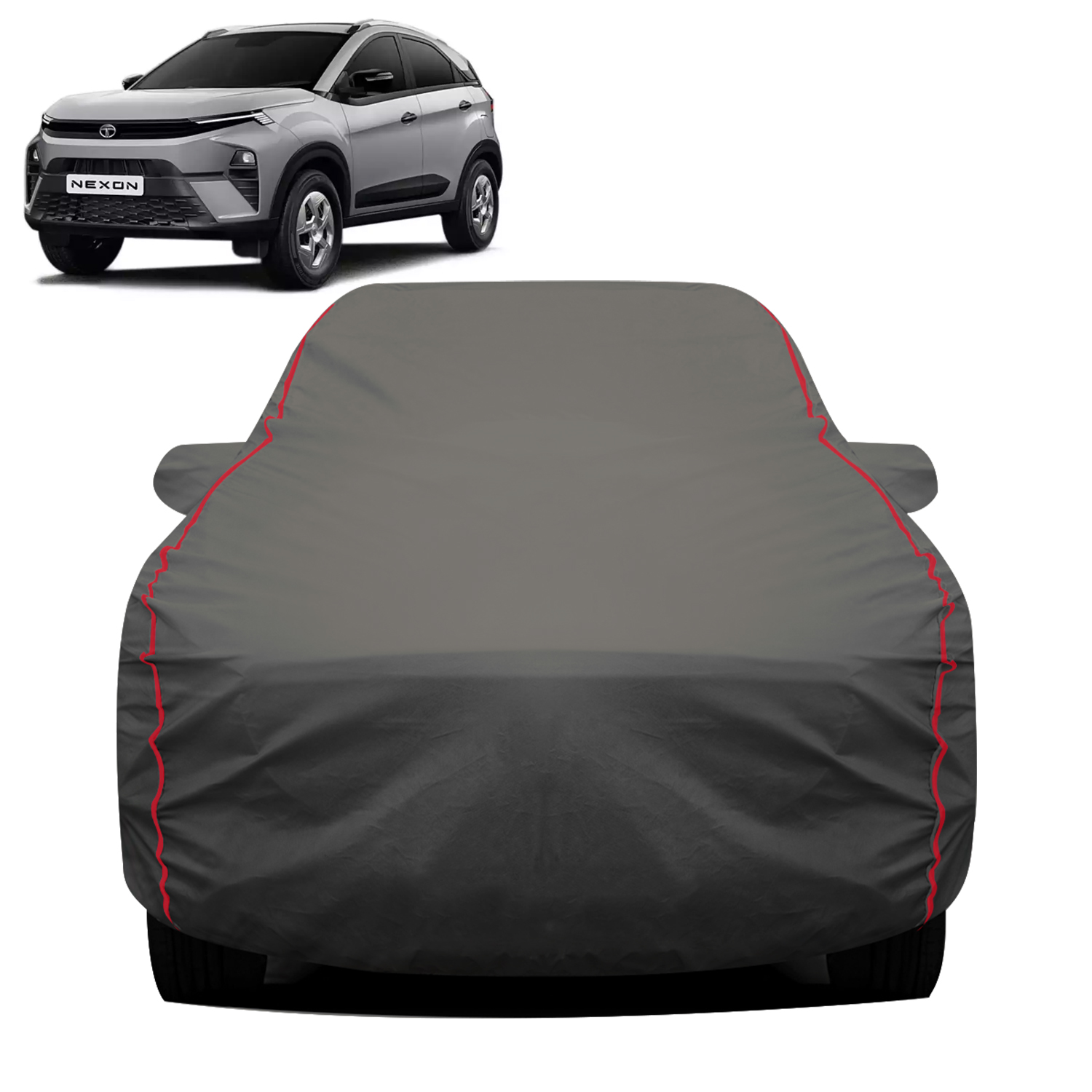 Carzex 2x2 Heavy Duty Red Border Car Body Cover Without Antenna For Tata Nexon